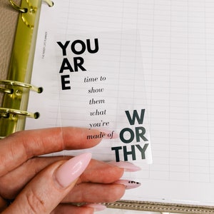 TARJETA DE DIARIO TRANSPARENTE / Cuidado personal / Minimalista / Marcador / Marcador de página de agenda / Cita motivacional / Mm A5 A6 Bolsillo personal / Hobonichi