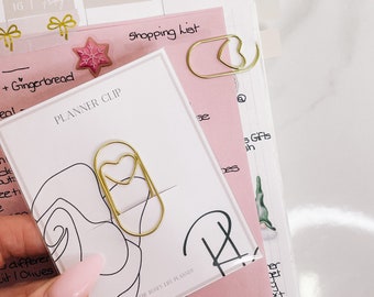 HAPPY HEART CLIP | Gold | Minimalist Shaped | Heart Paper Clip | Planner Decor | Elegant Touch | Hp A5 A6 B6 Personal Pocket | Hobonichi