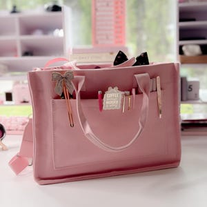 Porte-agenda Rosey | Organisateur de papeterie | Toile rose | fourre-tout de rangement pour stylos pour agenda |