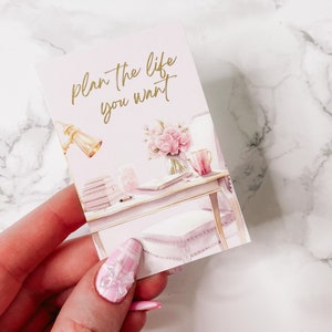CARTÃO DE DIÁRIO | Rosa e dourado | Planeje a Vida que você deseja | Marcador | Decoração | Marcador de página do planejador | Bolso pessoal motivacional A5 | Hobonichi