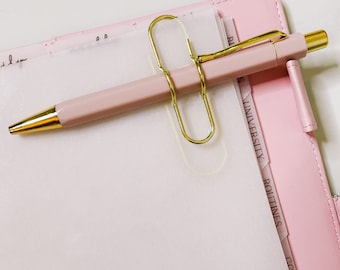 Clip del soporte de la pluma / Oro / Lazo de la pluma / Decoración del planificador / almacenamiento funcional del planificador / divertido y lindo / Hp A6 B6 MM A5 Personal Pocket / Hobonichi Pink