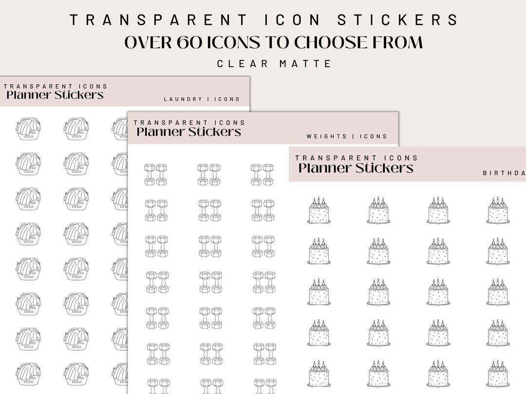 ICONS STICKERS CUSTOM Clear Matte Functional Planner Icon Stickers ...