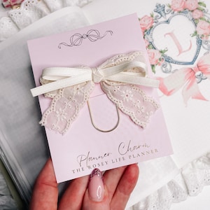 Fermacarte con fiocco in pizzo / Planner Deco / Shabby Chic / Fermacarte / Planner Decor /