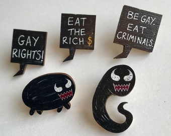 Venom Noodle Hot Takes - INDIVIDUAL PIN - Wooden Pin Badges - Symbrock - Veddie