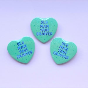Old Man Yaoi Enjoyer , Holographic Heart Shaped Badge