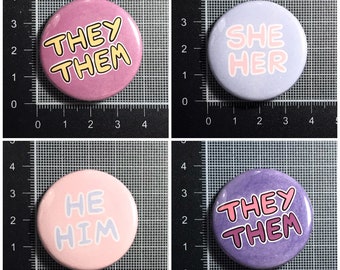 Colourful Pronoun Badges - 38mm (= 1.5 inch) badge - LGBT - Non-binary - Genderfluid - Agender - Transgender - Trans