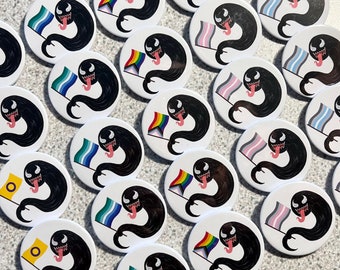 Venom Noodle Pride Badges - GEN 2 - 38mm badge - MLM Pride - Intersex Pride - Progress Pride Flag - Demigirl Pride - Demiboy Pride