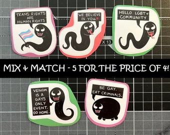 Mix & Match Venom Noodle Stickers - 5 stickers for the price of 4! - Symbrock - Veddie - Venom Movie