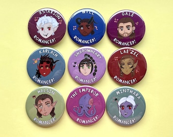 BG3 Romance Companion Badges , 58mm Big Badges , Astarion, Wyll Ravengard, Gale Dekarios, Karlach, Shadowheart, Lae'zel, Halsin, Minthara