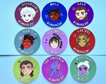 BG3 Romance Companion Stickers , 70mm Vinyl Stickers , Astarion, Wyll Ravengard, Gale Dekarios, Karlach, Shadowheart, Lae'zel, Halsin