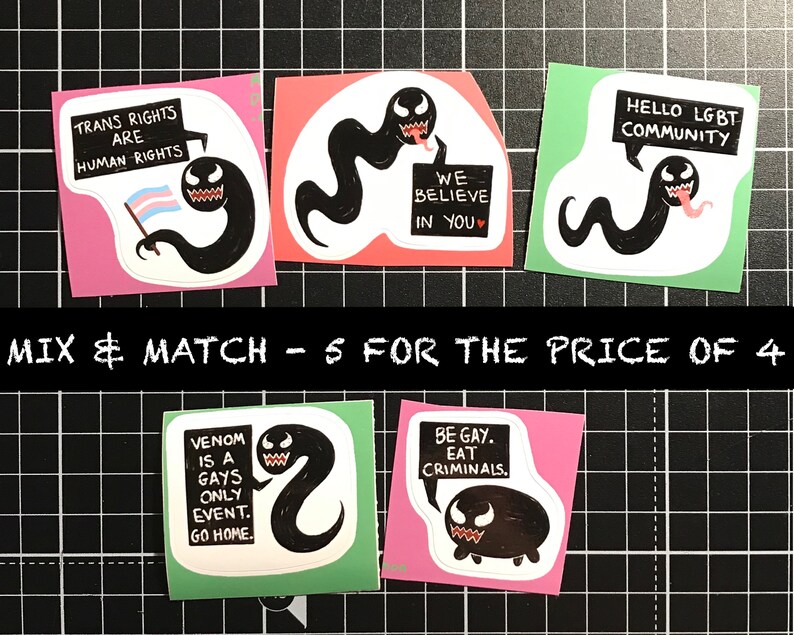 Mix /& Match Venom Noodle Stickers Venom Movie Veddie 5 stickers for the price of 4! Symbrock