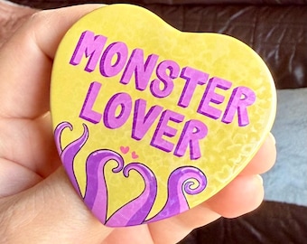 Monster Lover , Holographic Heart Shaped Badge