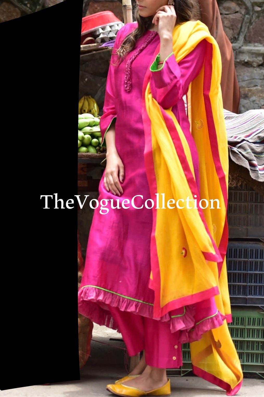 Pink Yellow Suit Salwar Dupatta 