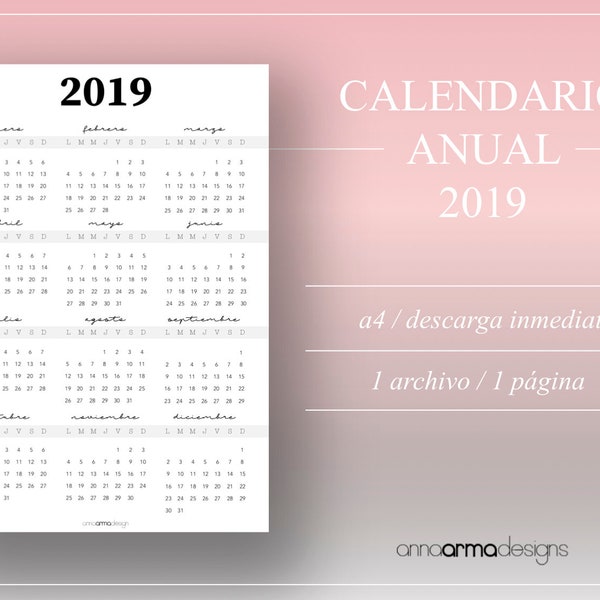 DRUCKBARE KALENDER 2019 A4