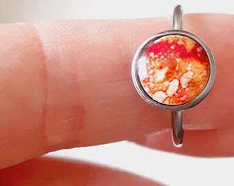 Fire ring - Adjustable handpainted ring - Handmade Jewelry - Stainless steel - Gift for Her - One Of A Kind Jewelry