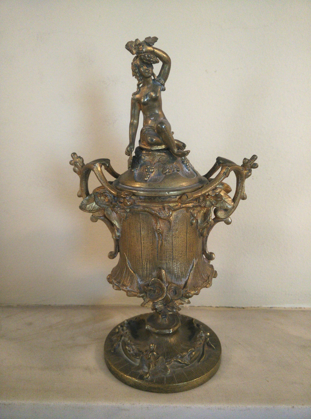 Vintage Bronze Vase With Lid and Statuette Etsy