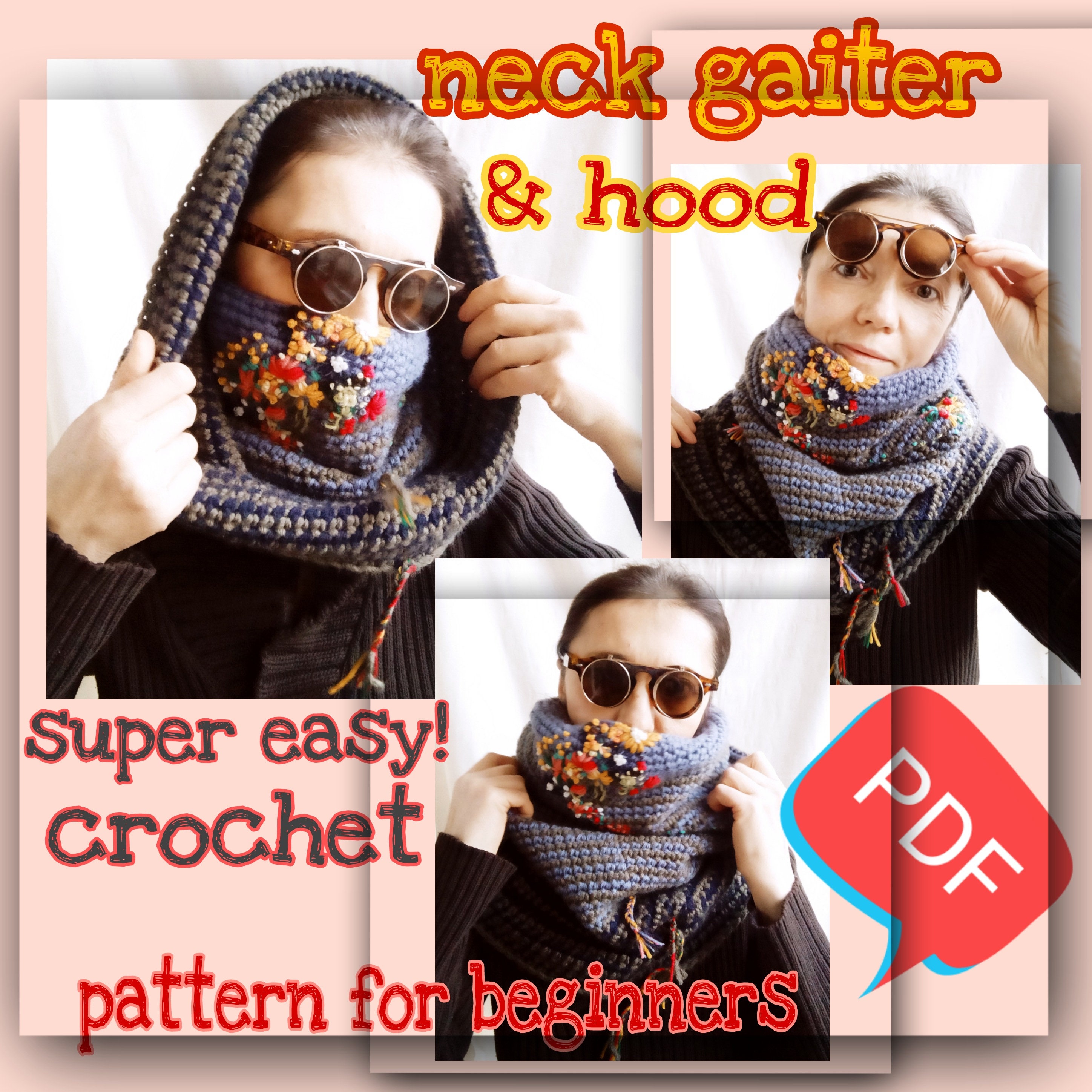 Scarf face mask pattern neck gaiter scarf hood snood Etsy