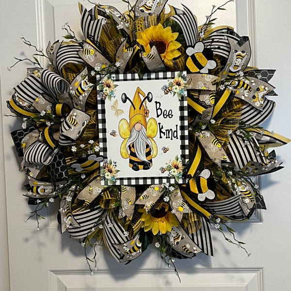 Bee Kind Everyday Deco Mesh Wreath Free Shipping