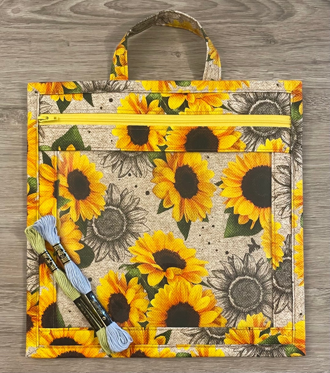 11”x11” Project Bag and Floss Bobbin Organizer With Handle, Zipper ...