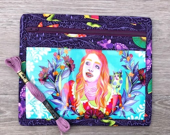 Mini project bag and floss bobbin organizer, zipper pouch, floss organizer for cross stitch, embroidery, needlepoint