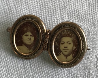 Antique Victorian Double Photo Mourning Brooch, c.1900