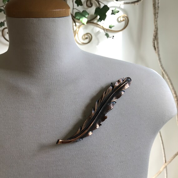 Dramatic Large Copper Leaf Brooch - image 2