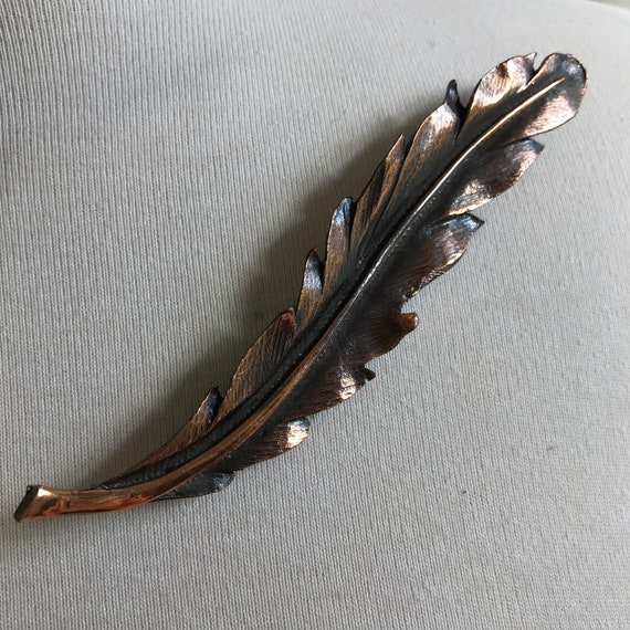 Dramatic Large Copper Leaf Brooch - image 1