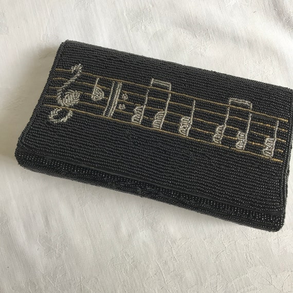 Vintage Musical Notes Beaded Evening Clutch Bag by Albert Elovitz Inc.