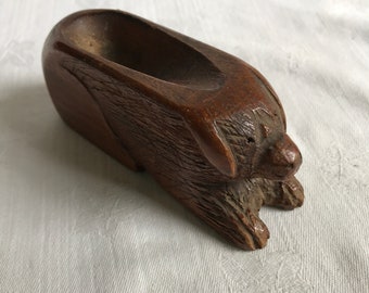 Vintage Folk Art Carved Wood Dog Pipe Rest, Circa 1920's