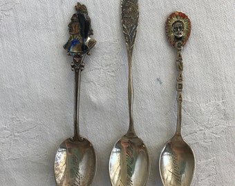 Group of 3 Vintage First Nations Chiefs Sterling Silver Souvenir Spoons