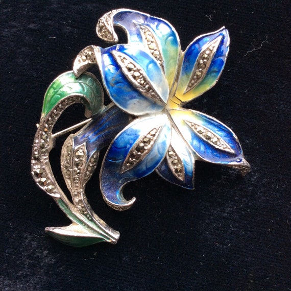 Blue enamel flower brooch/pin - image 2