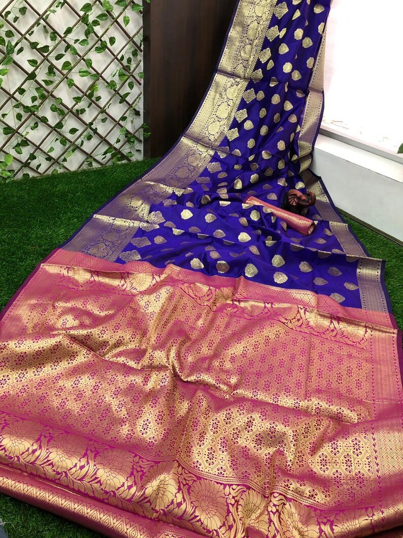 Bnarasi Silk Saree Ethnic Heavy Soft Banarasi SILK Saree Bridal Occasional Wear Party Wedding Sari Wear With Stitched Blouse For Women