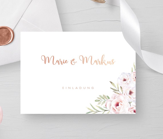 Wedding Invitation Card Papeterie Minimalist Rosegold Etsy
