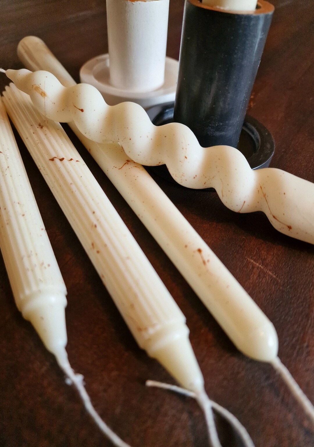 Set of 2 Handmade Gold Splatter Candle Sticks. 100 Soy Taper Candles