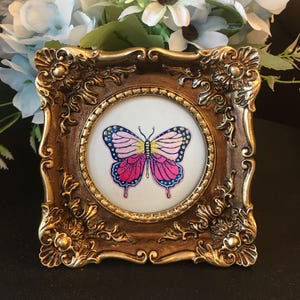 Original Hand painted butterfly art,framed Mini Painting,pink sparkly butterfly.Not print