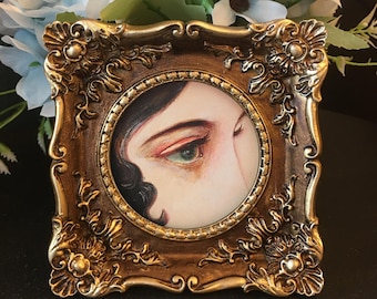 Original Hand Painted Lover's Eye Art:framed small painting.NOT print