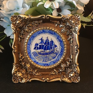 Pintura de barco inicial personalizada original pintada a mano, arte de plato de porcelana china enmarcado