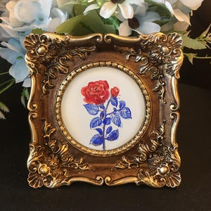 Handpainted Rose Mini Art: Framed Floral Painting (4.3x4.3 in)