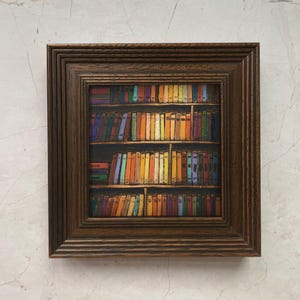 Hand Painted Bookshelf Mini Wall Art - Framed Original Painting