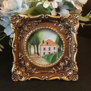 Original Hand painted house art,Small Wall Art,house art Mini Painting,framed mini wall art,Landscape House painting,small house Framed Art