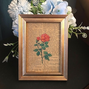 Original Handpainted newspaper red rose art,Mini Painting,framed mini wall art,gifts,flower painting,small Framed painting,sketch artwork