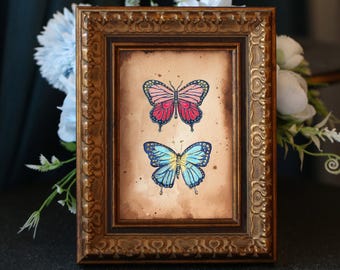 Original Hand Painted Sparkly Butterfly Art: Framed Small Painting,gift.NOT print!