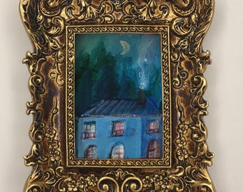 Original hand painted House Art,framed small Wall Art.Not print