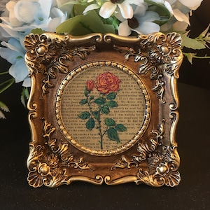 Framed original hand painted rose art,flower mini art,mini wall art,Framed small Art,floral Mini Painting,mini wall art,newspaper small art