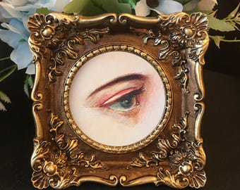 Mini oeuvre d'art originale Lover's Eye peinte à la main : petite peinture encadrée