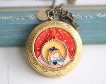 Girl tea time locket necklace with photo,Custom initial disc girl necklace,personalized girl it’s tea time locket