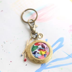 Hand Painted Palette Locket Keychain: Custom Initial Artist Keyring