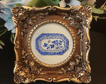 Original Hand painted Blue and white porcelain plate small framed art,Chinese porcelain inspired,butterfly,flower painting