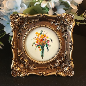 Original Hand painted flower art,Small Wall Art,Mini Painting,framed mini art,flower painting,small Framed painting,sketch artwork,leaf