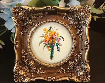 Original Hand painted flower art,framed small floral painting,sketch artwork,leaf,still life